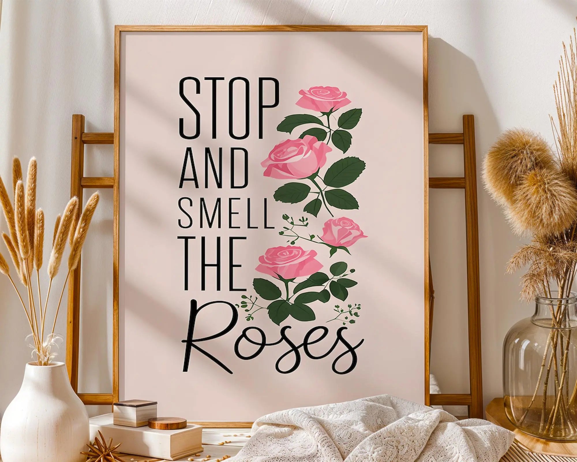 Positive Emotion | Stop and Smell the Roses Print | Floral Quote Wall Art | Mindfulness Home Decor wall art print, modern home decor, unframed artwork by Nomad & Nest