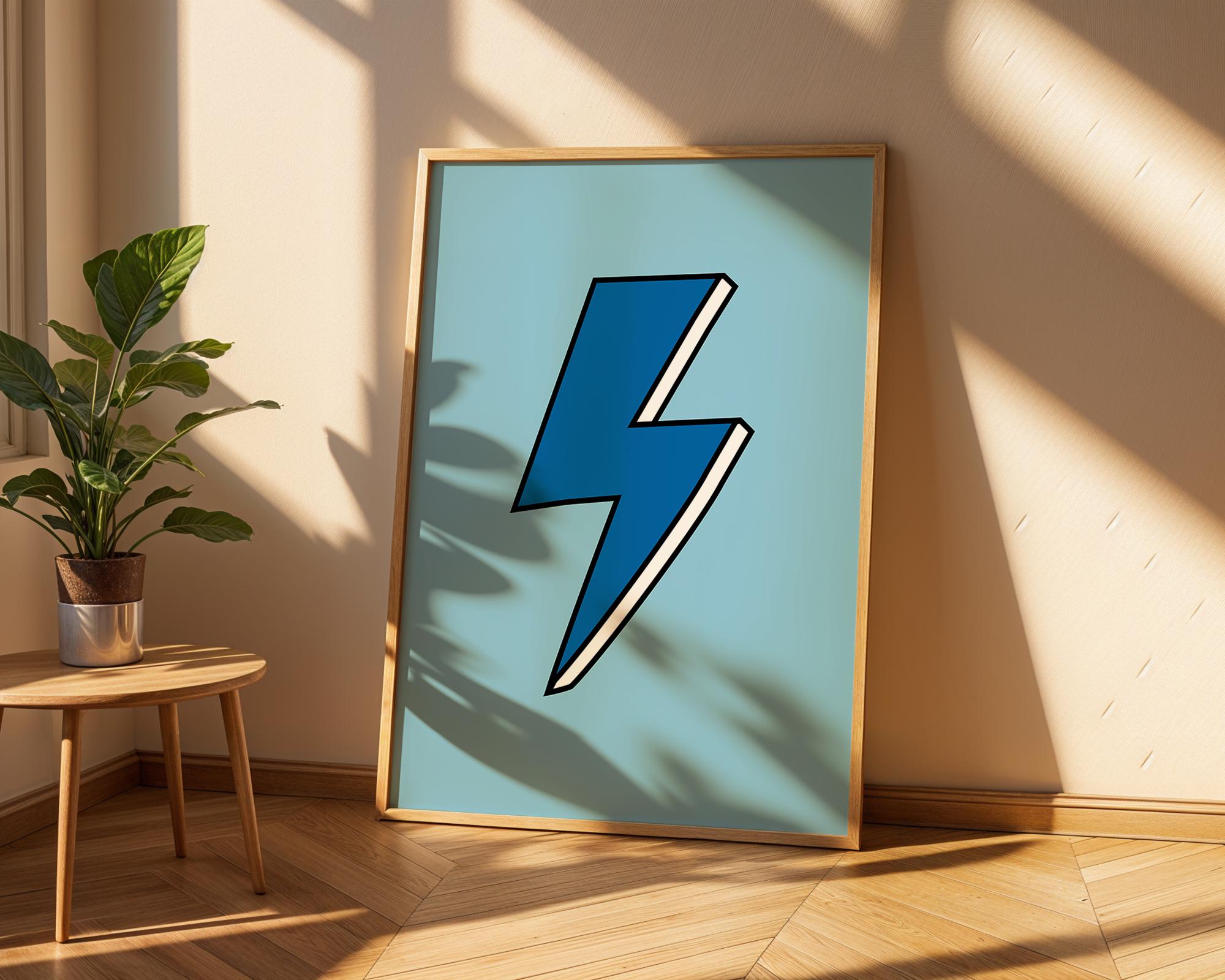 Blue Lightning Bolt Print | Trendy Pop Art Poster wall art print, modern home decor, unframed artwork by Nomad & Nest