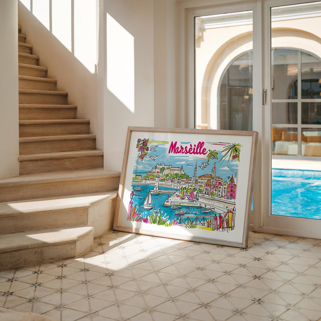Marseille France Travel Poster | Colorful French Riviera Art Print wall art print, modern home decor, unframed artwork by Nomad & Nest