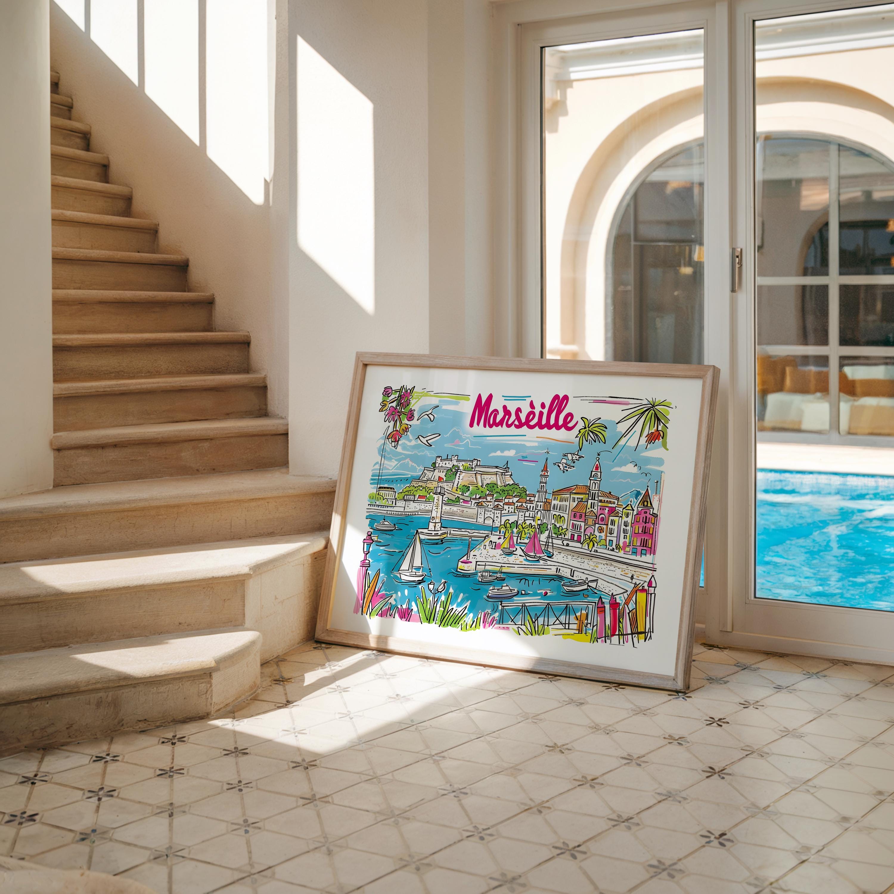 Marseille France Travel Poster | Colorful French Riviera Art Print wall art print, modern home decor, unframed artwork by Nomad & Nest