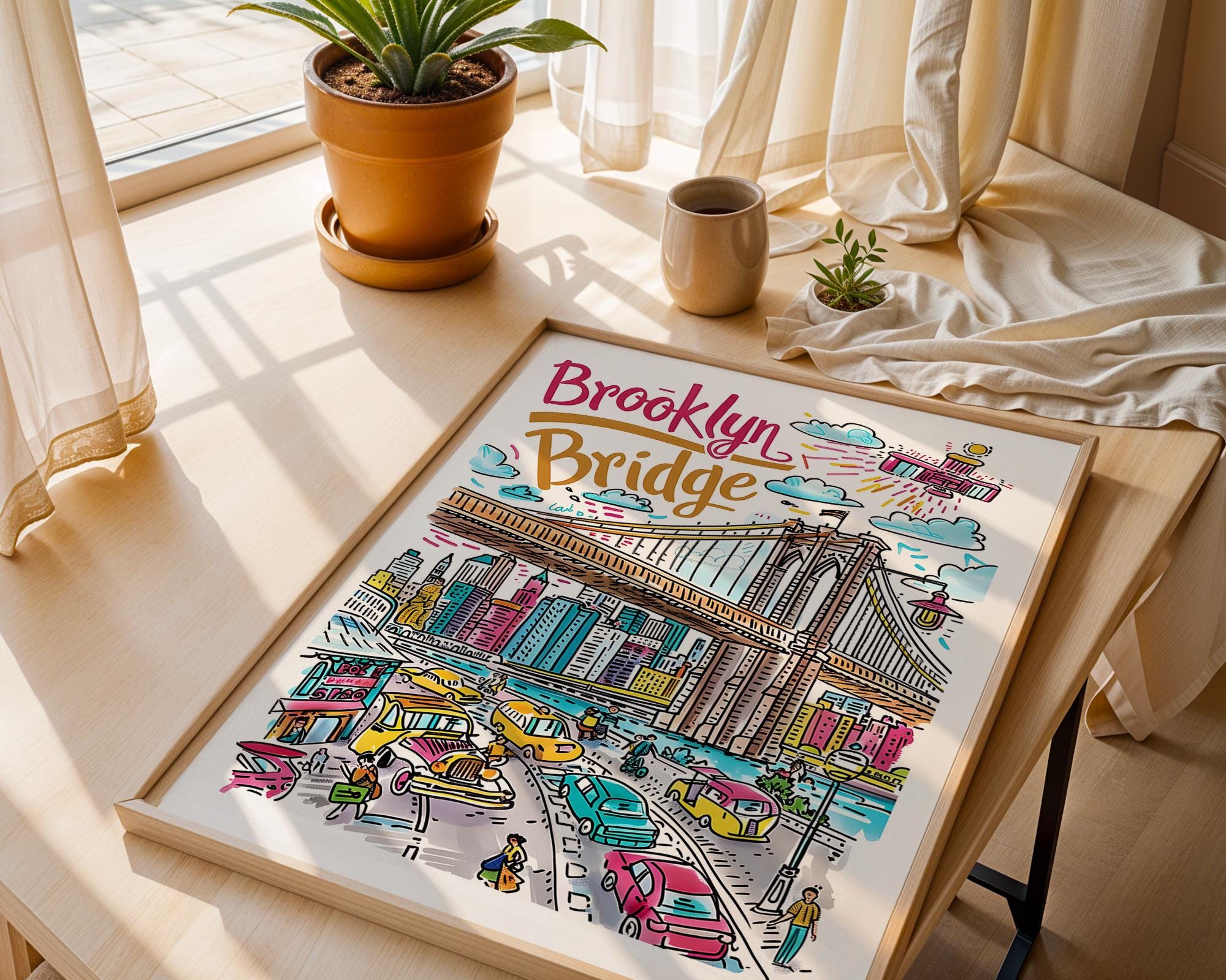 Brooklyn Bridge Art Print | Colorful New York Cityscape Poster wall art print, modern home decor, unframed artwork by Nomad & Nest
