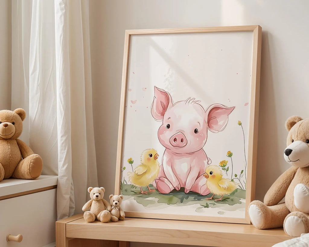 Playroom Ideas | Pig Nursery Wall Art | Farm Animal Baby Illustration wall art print, modern home decor, unframed artwork by Nomad & Nest