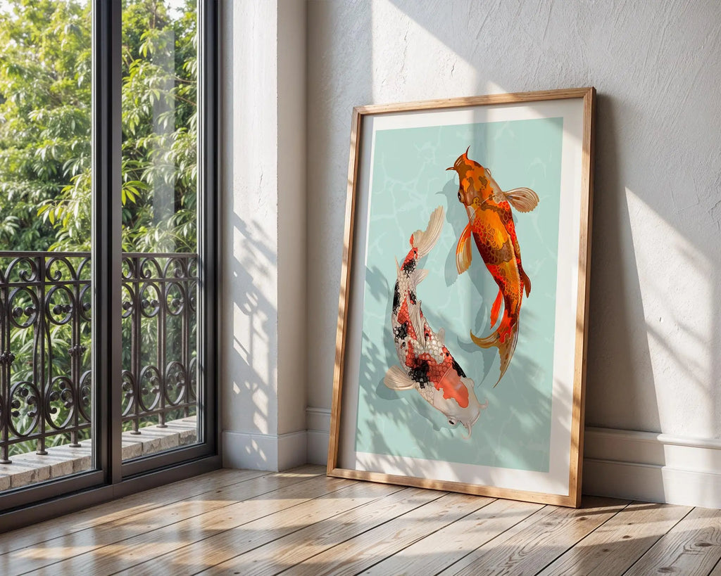 Koi Fish Wall Art Print | Japanese Zen Illustration wall art print, modern home decor, unframed artwork by Nomad & Nest