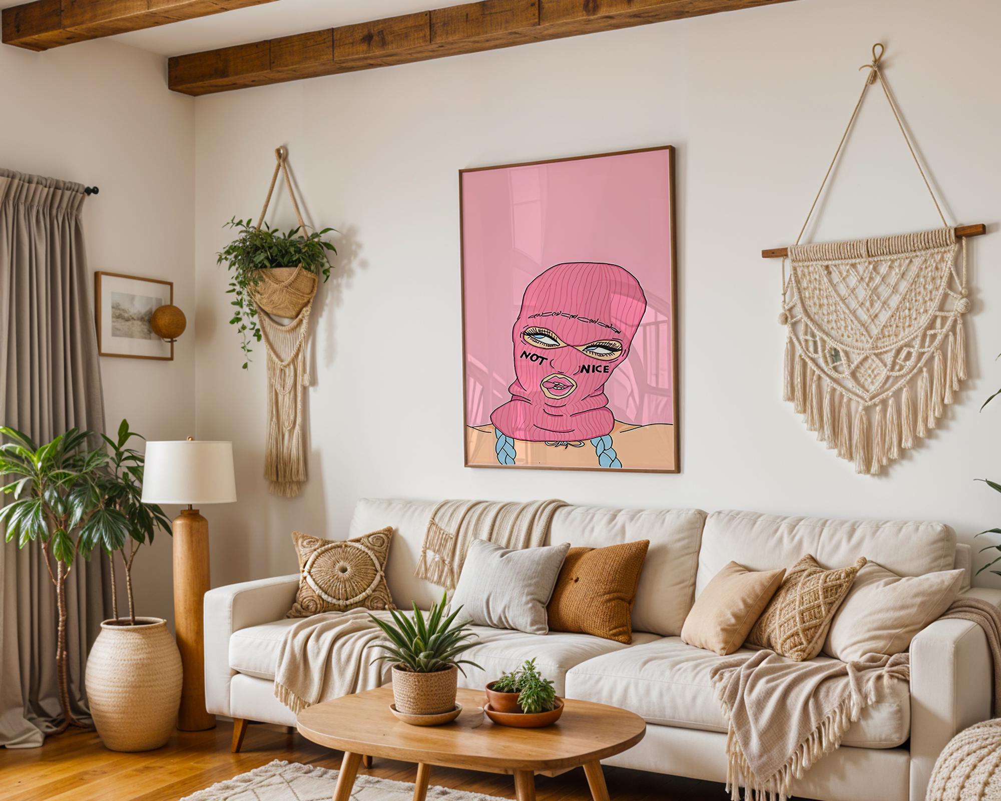 Modern Pop Art | Pink Balaclava Girl Print | Feminist Illustration wall art print, modern home decor, unframed artwork by Nomad & Nest