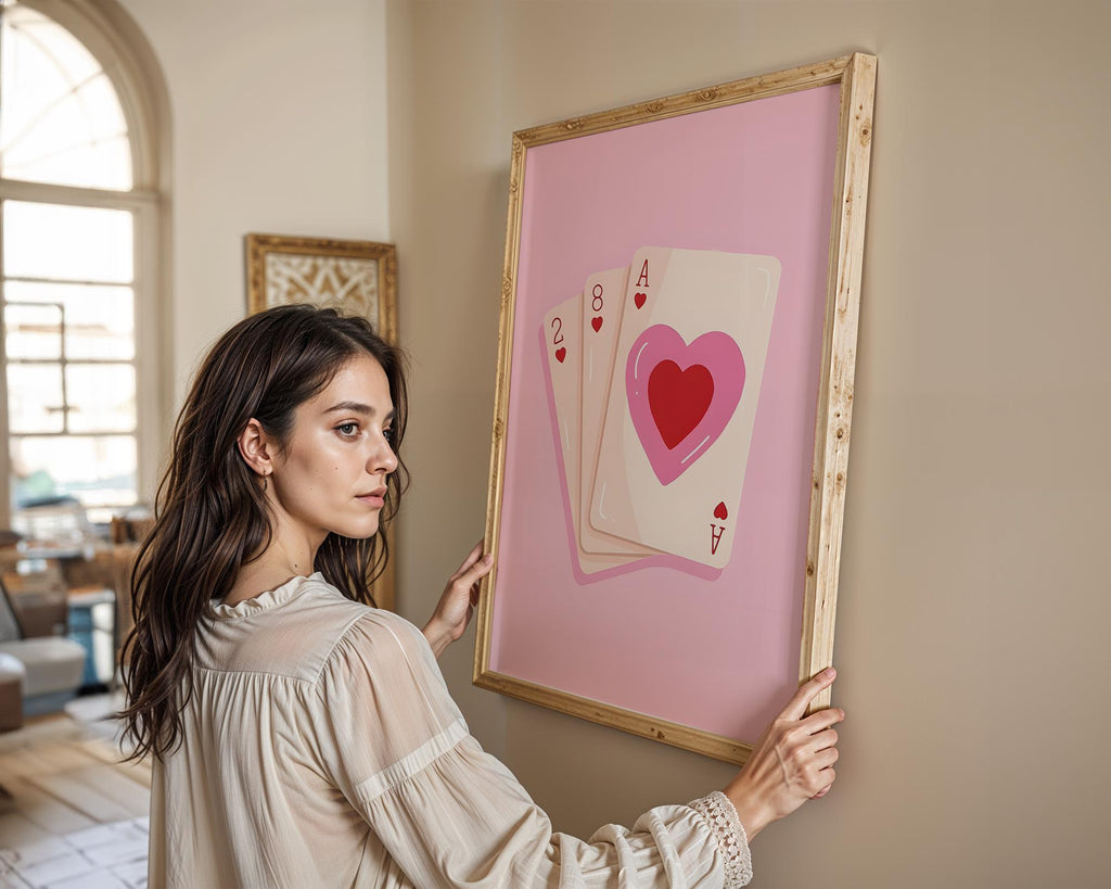 Modern Pop Art | Ace of Hearts Print | Pink Card Deck Poster, Valentine's Decor wall art print, modern home decor, unframed artwork by Nomad & Nest