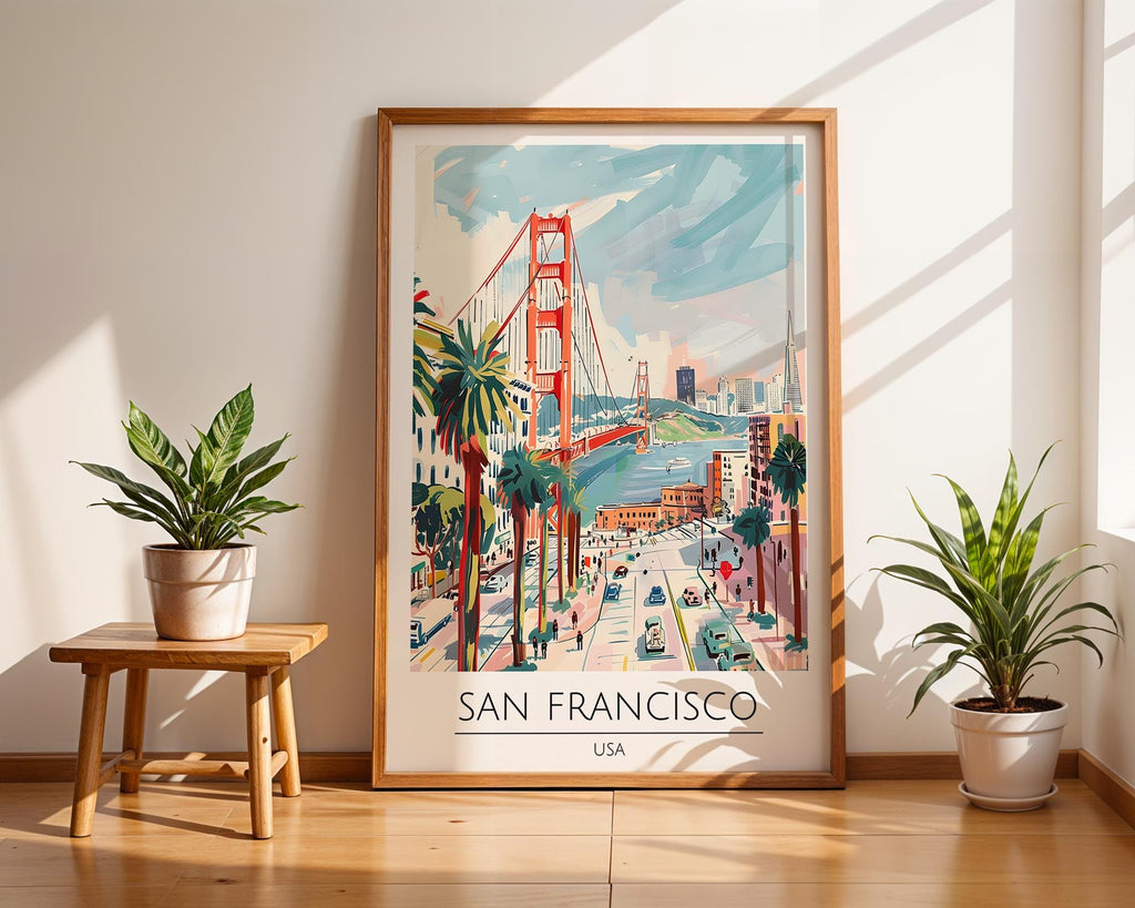 San Francisco Golden Gate Bridge Print | Colorful Coastal Wall Art wall art print, modern home decor, unframed artwork by Nomad & Nest