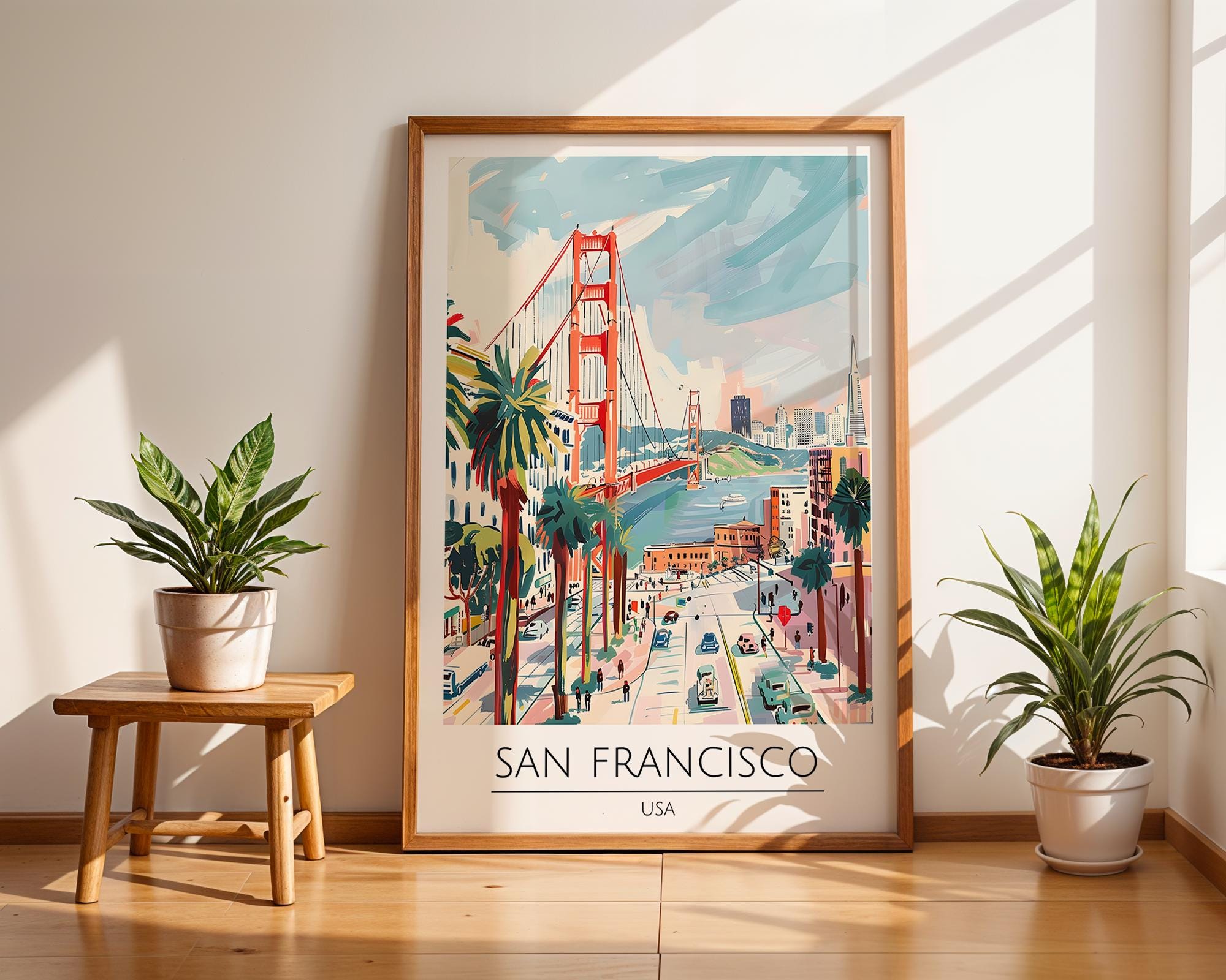 San Francisco Golden Gate Bridge Print | Colorful Coastal Wall Art wall art print, modern home decor, unframed artwork by Nomad & Nest