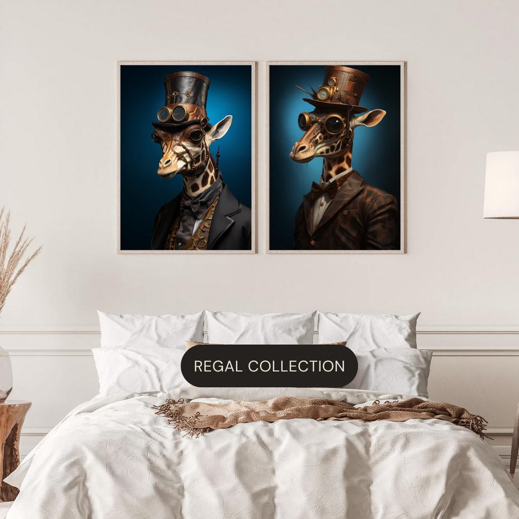 Steampunk Giraffe Portrait | Victorian Leather Hat & Brass Goggles, Animal Wall Art wall art print, modern home decor, unframed artwork by Nomad & Nest
