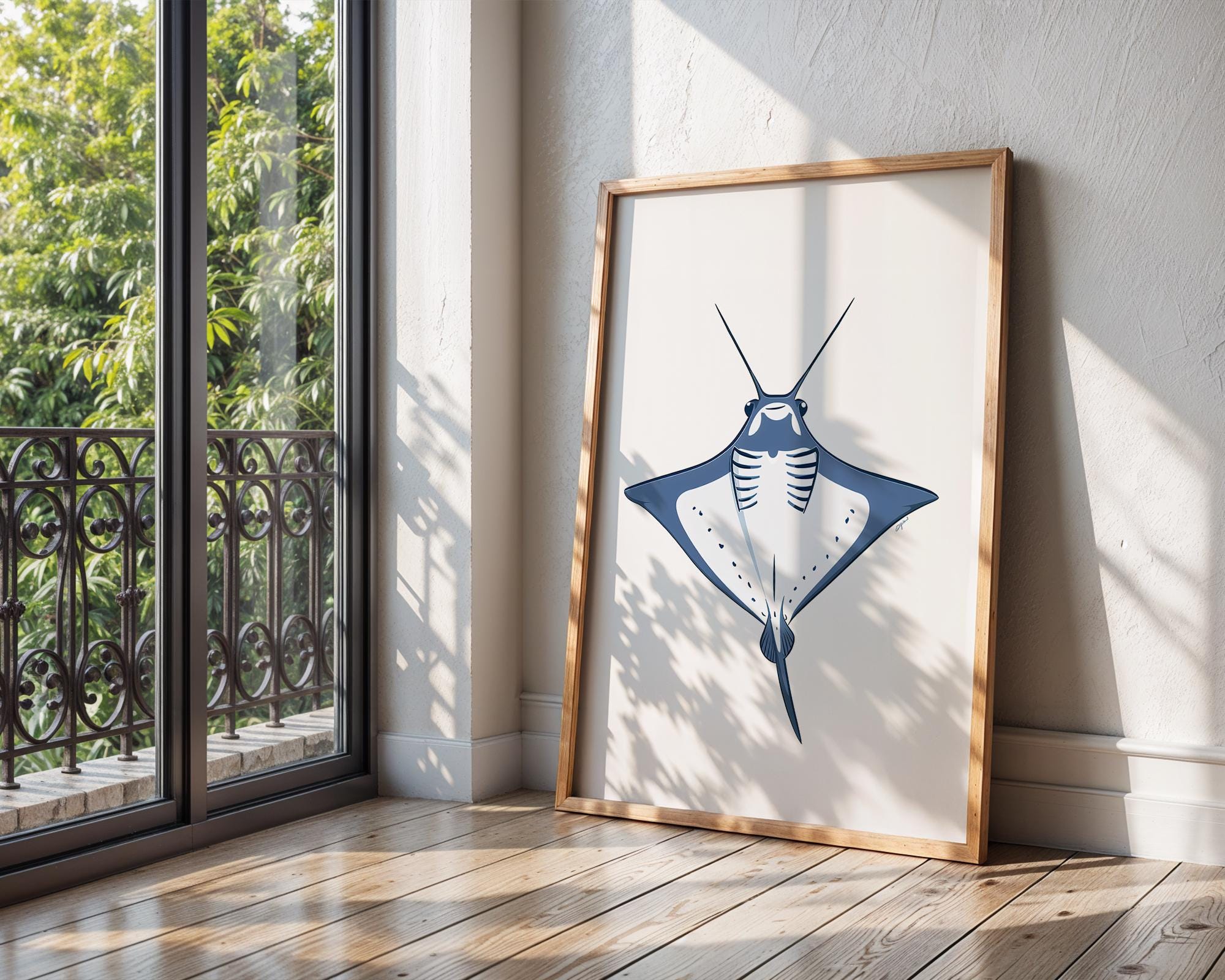 Blue Manta Ray Print, Modern Nautical Wall Art wall art print, modern home decor, unframed artwork by Nomad & Nest