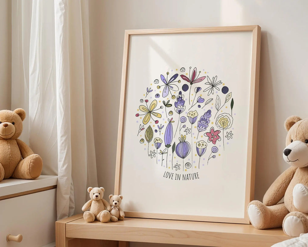 Playroom Ideas | Love In Nature Nursery Print | Whimsical Floral Wall Art wall art print, modern home decor, unframed artwork by Nomad & Nest