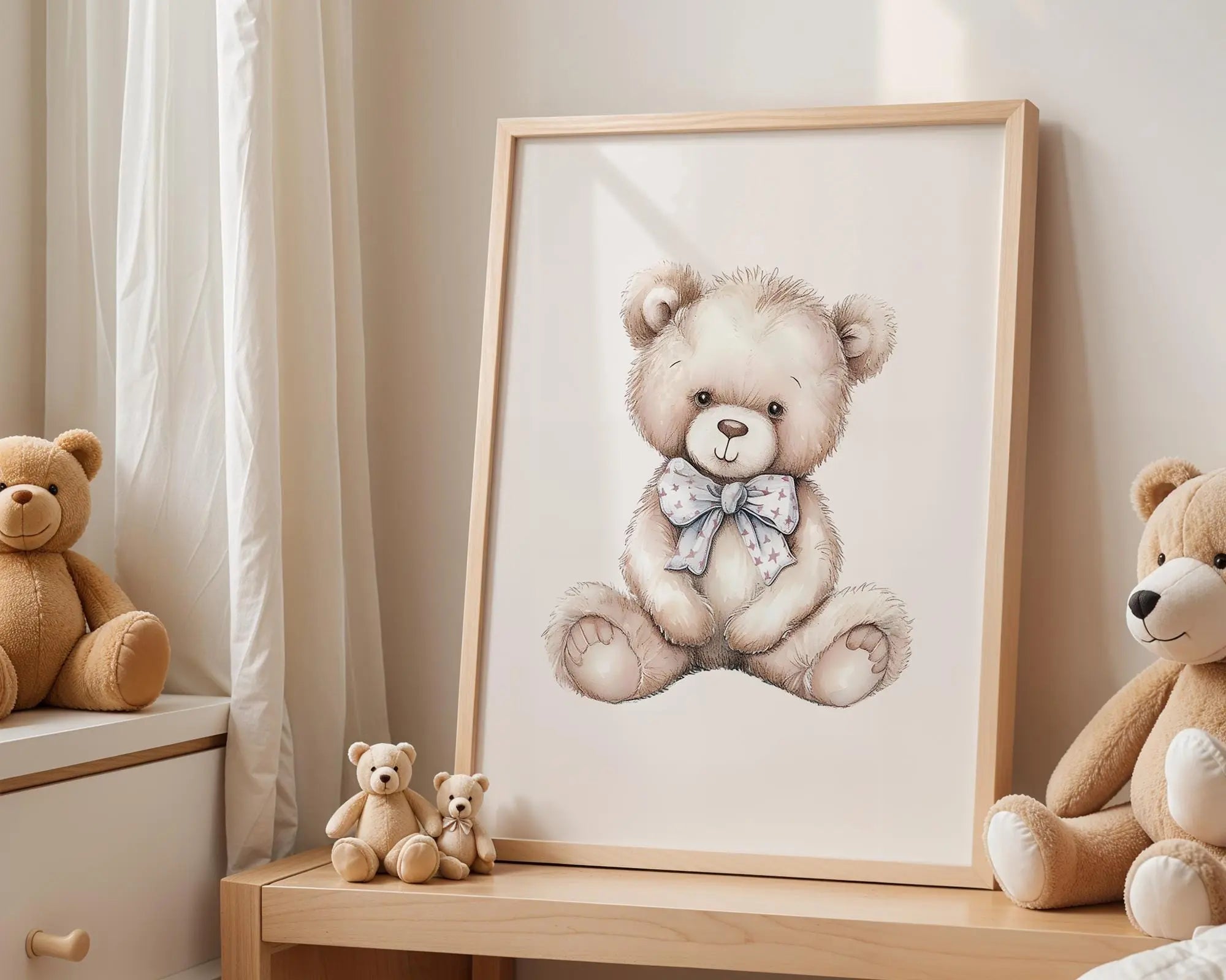 Playroom Ideas | Classic Teddy Bear Nursery Art – Neutral Baby Room Print wall art print, modern home decor, unframed artwork by Nomad & Nest