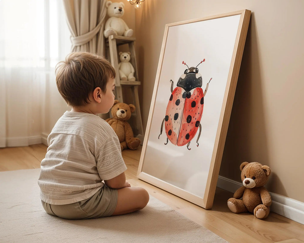 Playroom Ideas | Ladybug Nursery Wall Art | Red Beetle Insect Baby Decor wall art print, modern home decor, unframed artwork by Nomad & Nest