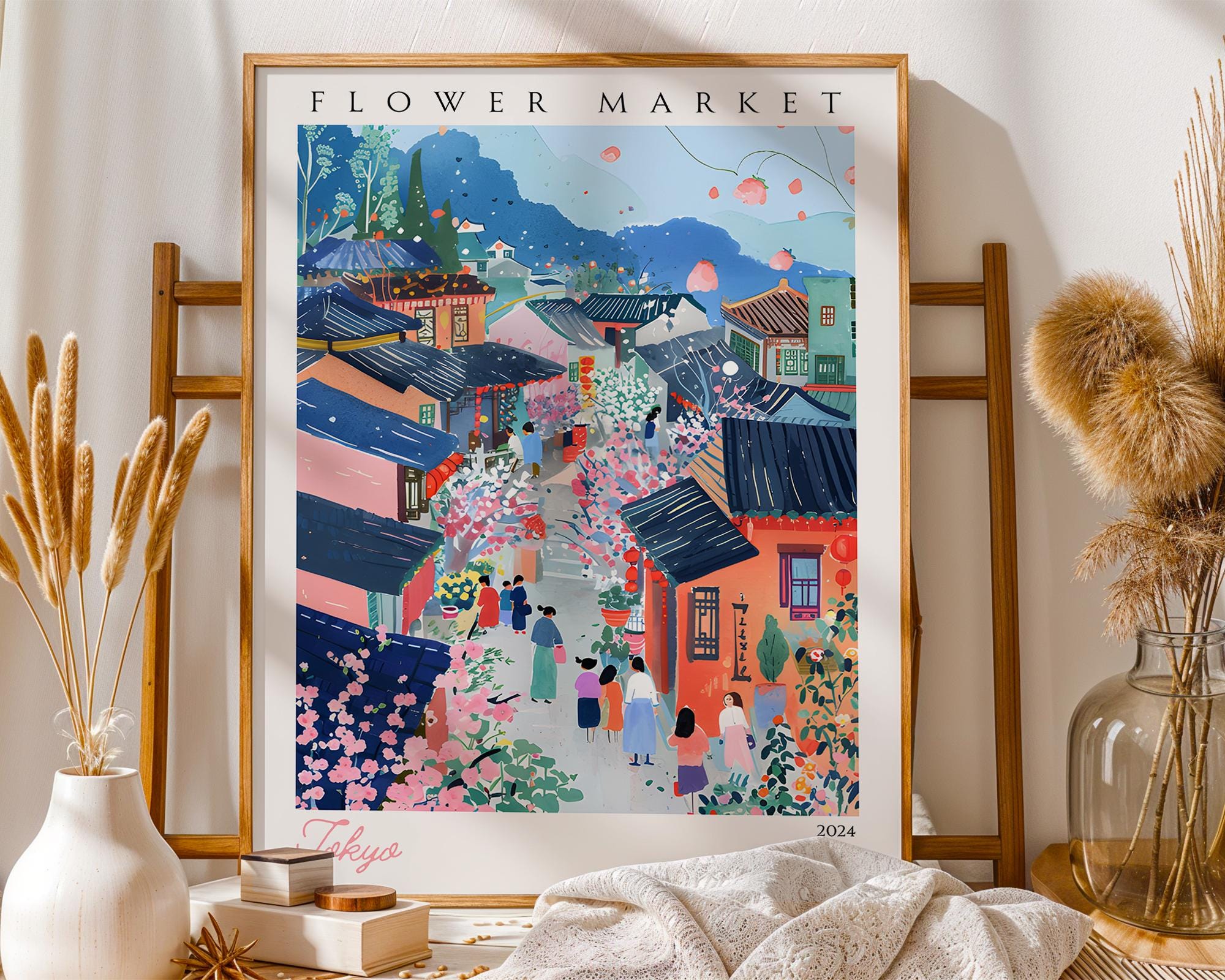 Tokyo Flower Market Print | Vintage Japanese Cherry Blossom Wall Art wall art print, modern home decor, unframed artwork by Nomad & Nest