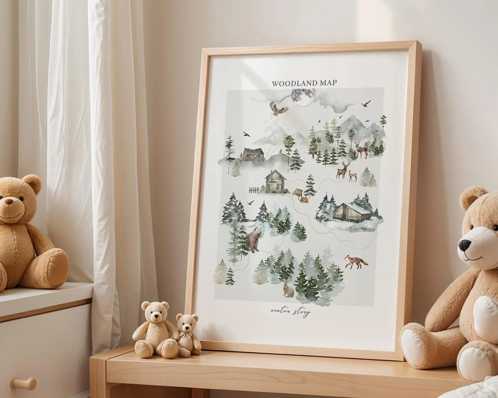 Playroom Ideas | Woodland Map Nursery Wall Art | Forest Animals Adventure Print wall art print, modern home decor, unframed artwork by Nomad & Nest