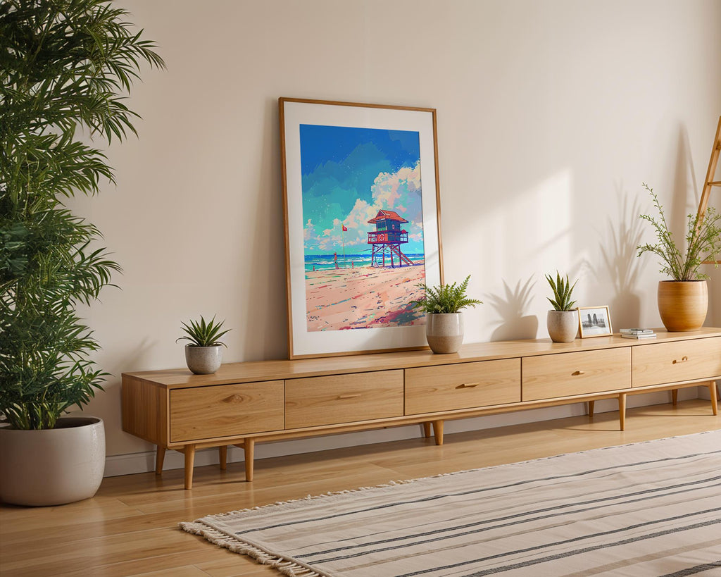 Modern Pop Art | Lifeguard Tower  Print | Vibrant Coastal Seaside Illustration wall art print, modern home decor, unframed artwork by Nomad & Nest