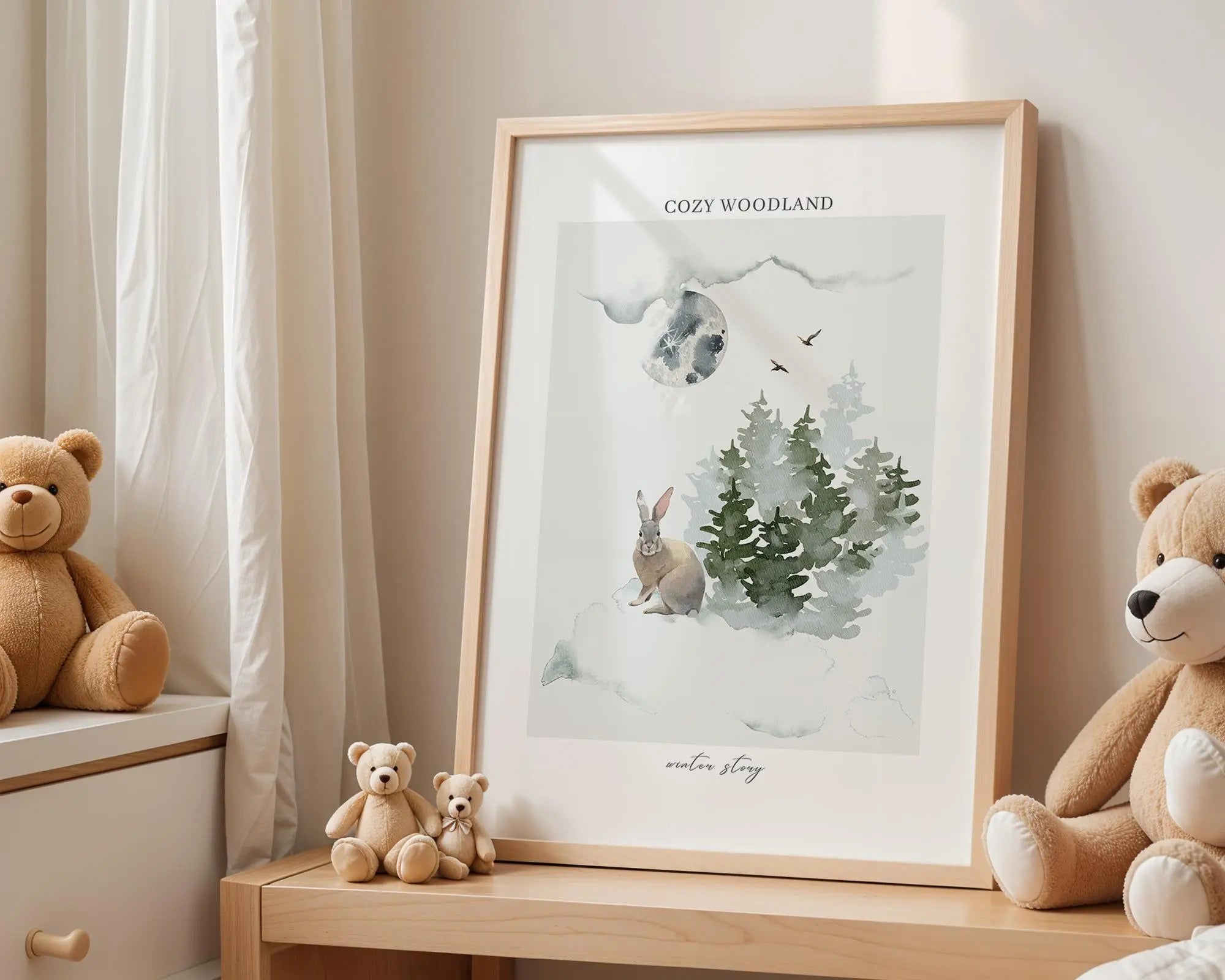 Playroom Ideas | Moonlit Bunny Nursery Wall Art | Woodland Night Animal Print wall art print, modern home decor, unframed artwork by Nomad & Nest