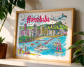 Honolulu Hawaii Art Print | Waikiki Beach Travel Poster wall art print, modern home decor, unframed artwork by Nomad & Nest
