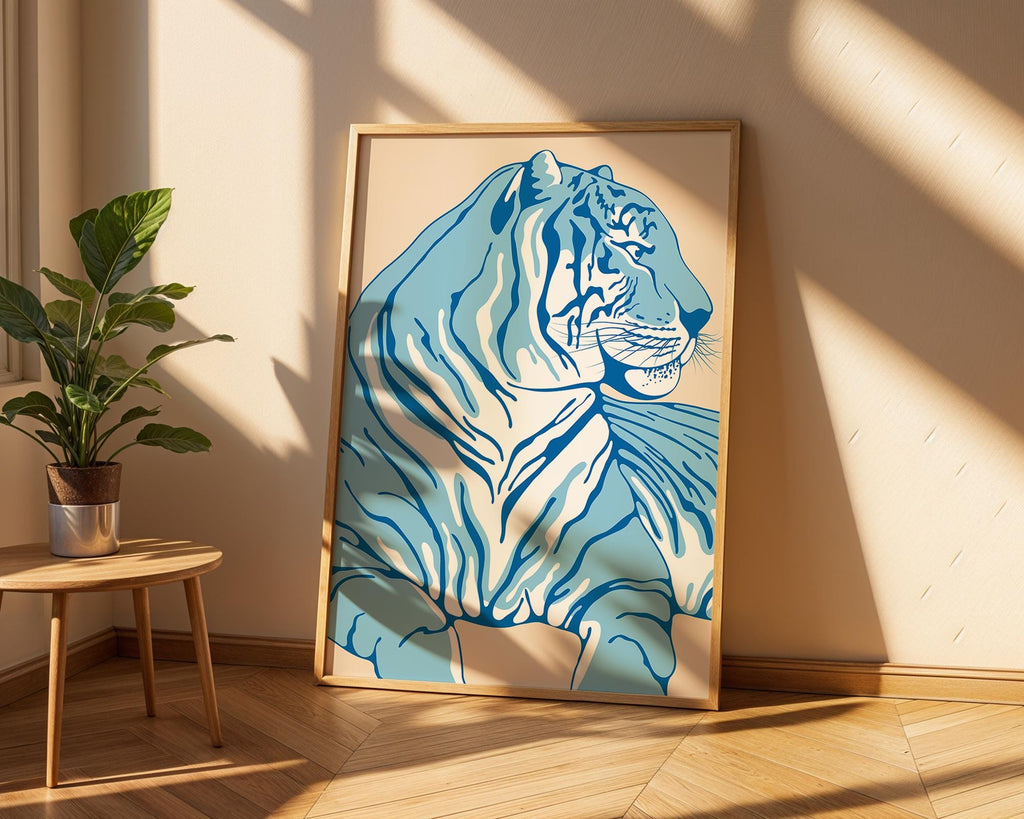 Blue Tiger Art Print | Minimalist Jungle Animal Poster wall art print, modern home decor, unframed artwork by Nomad & Nest