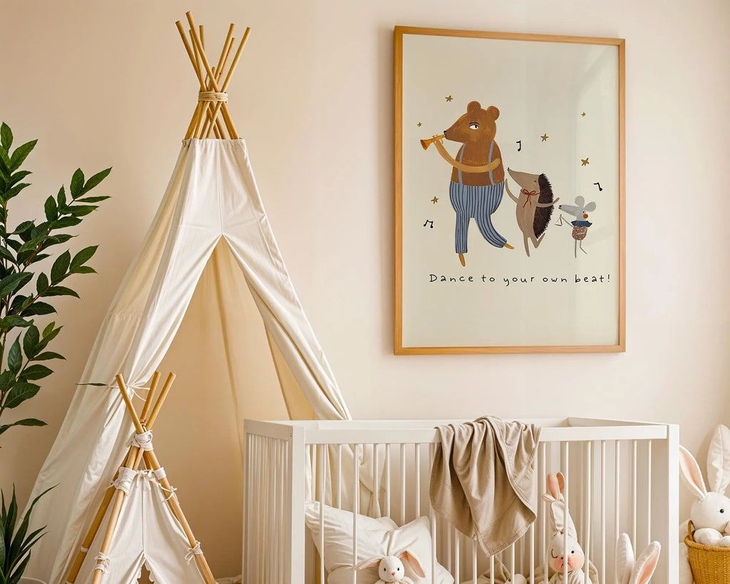Playroom Ideas | Dance To Your Own Beat Nursery Wall Art Boho Animal Music Print wall art print, modern home decor, unframed artwork by Nomad & Nest
