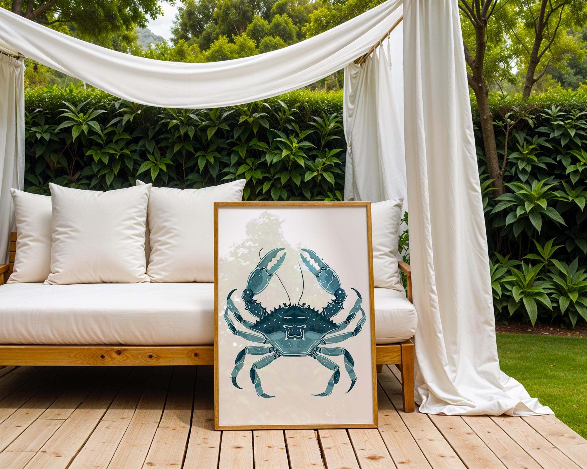 Blue Crab Art Print, Nautical Ocean Coastal Illustration wall art print, modern home decor, unframed artwork by Nomad & Nest