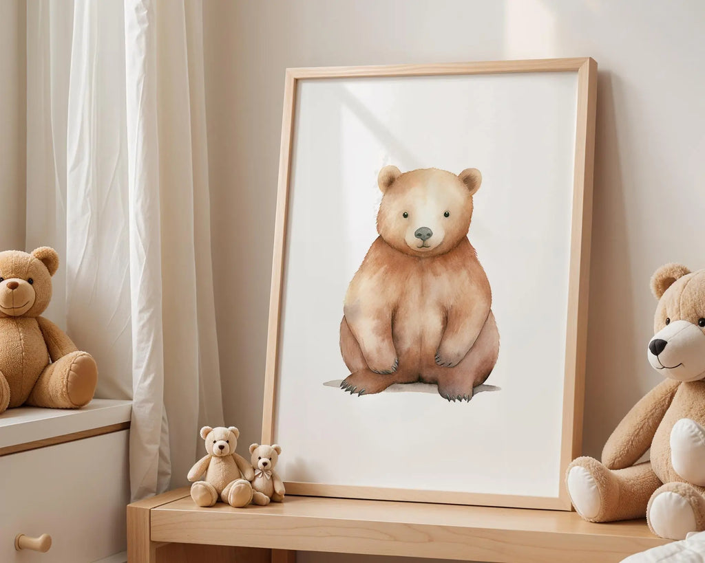 Playroom Ideas | Bear Nursery Wall Art | Woodland Animal Baby Illustration wall art print, modern home decor, unframed artwork by Nomad & Nest