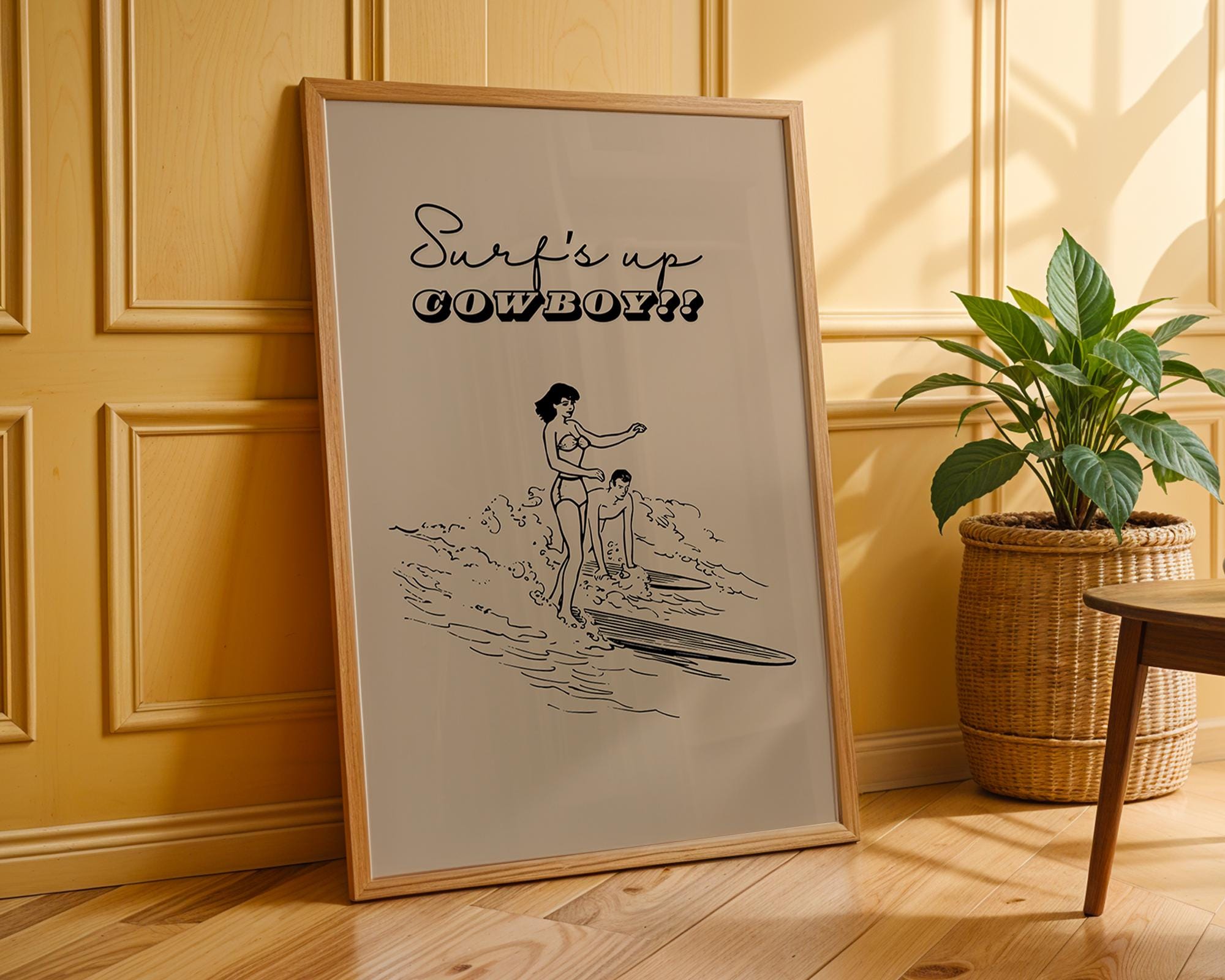 Coastal Cowgirl Surfing Art Print | Retro Beach Poster wall art print, modern home decor, unframed artwork by Nomad & Nest