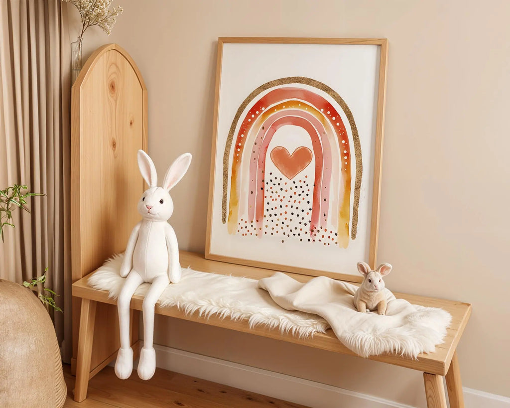 Playroom Ideas | Boho Rainbow Nursery Wall Art | Neutral Heart Baby Print wall art print, modern home decor, unframed artwork by Nomad & Nest