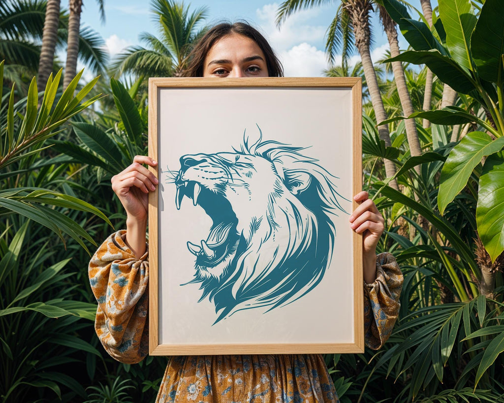Intense Blue Lion Roaring Print, Modern Safari Wall Art wall art print, modern home decor, unframed artwork by Nomad & Nest