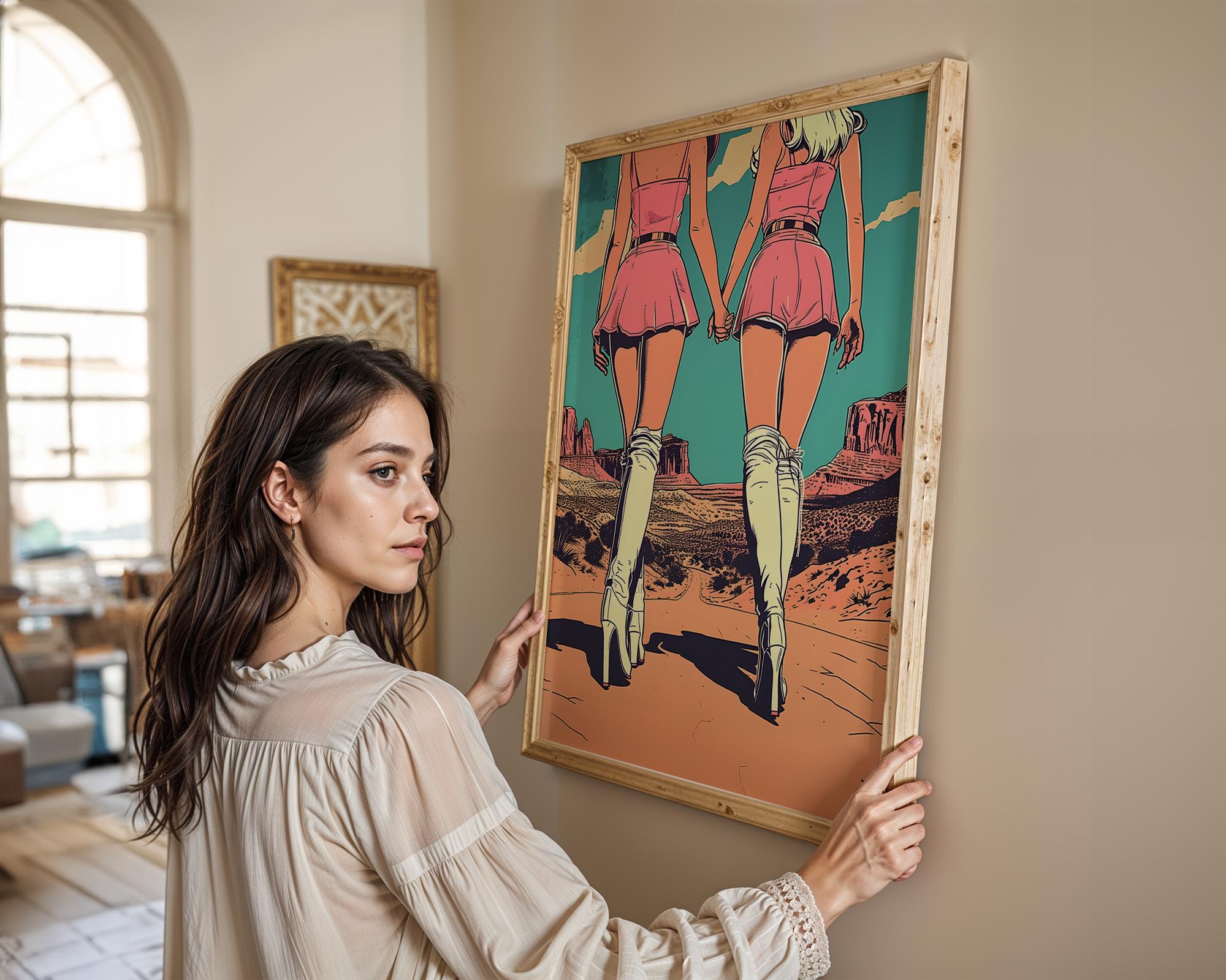 Modern Pop Art | Desert Print | Retro Pin-Up Girls, Pink Outfits wall art print, modern home decor, unframed artwork by Nomad & Nest