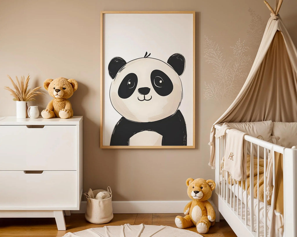 Playroom Ideas | Sweet Panda Nursery Wall Art | Neutral Animal Baby Print wall art print, modern home decor, unframed artwork by Nomad & Nest