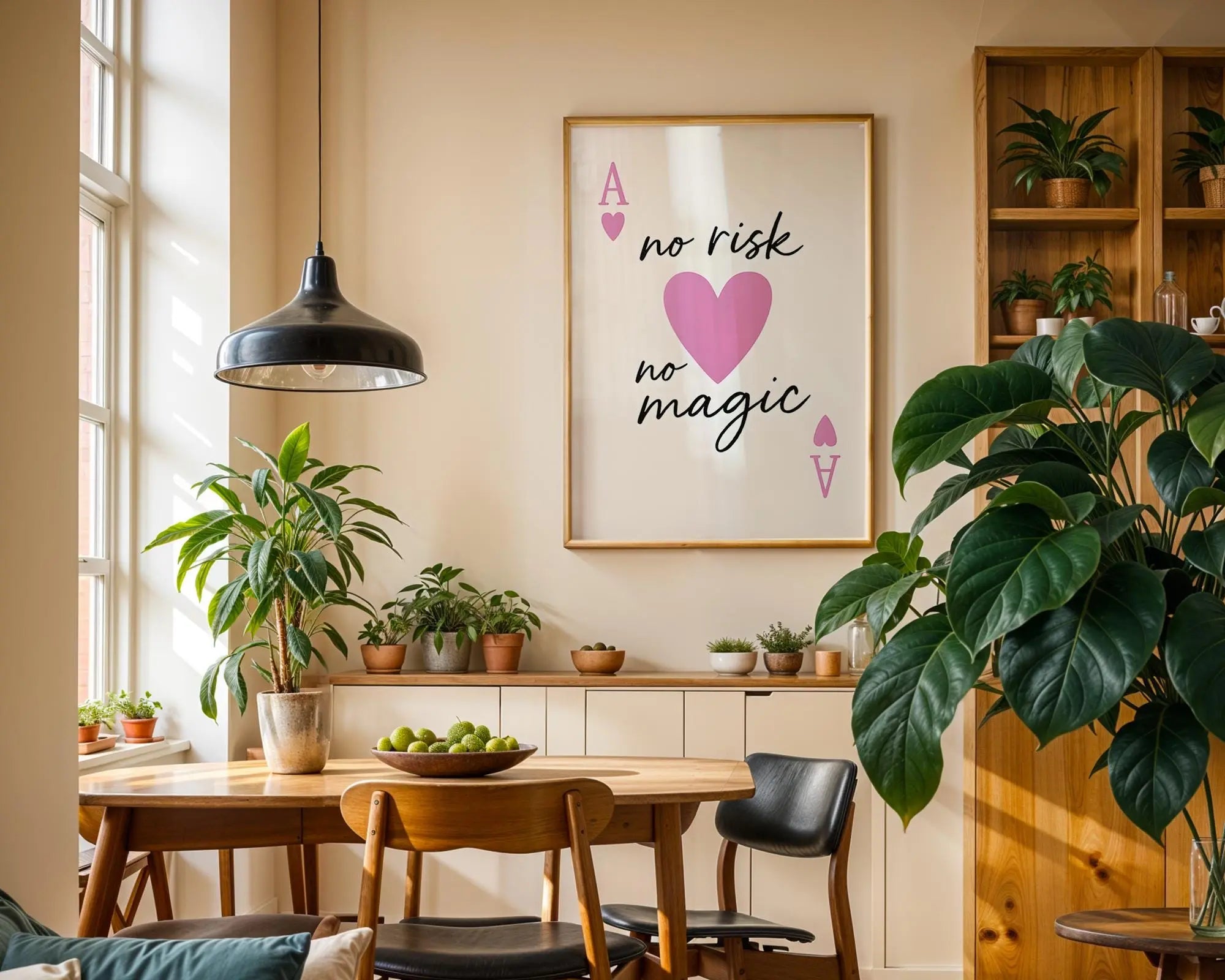Motivational Quote Print – No Risk No Magic, Pink Heart Art wall art print, modern home decor, unframed artwork by Nomad & Nest