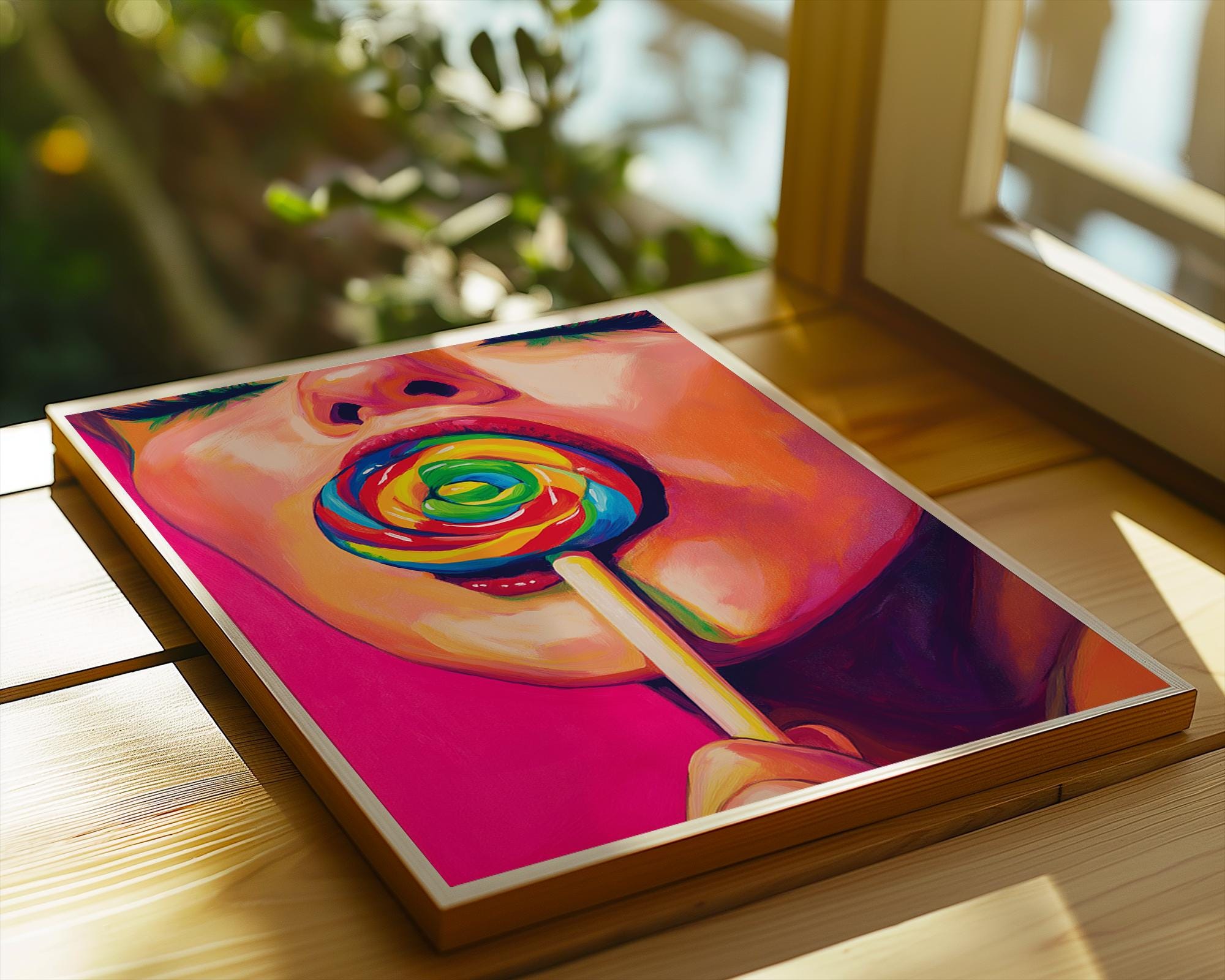 Pop Art Woman Lollipop Print | Rainbow Candy Wall Art wall art print, modern home decor, unframed artwork by Nomad & Nest