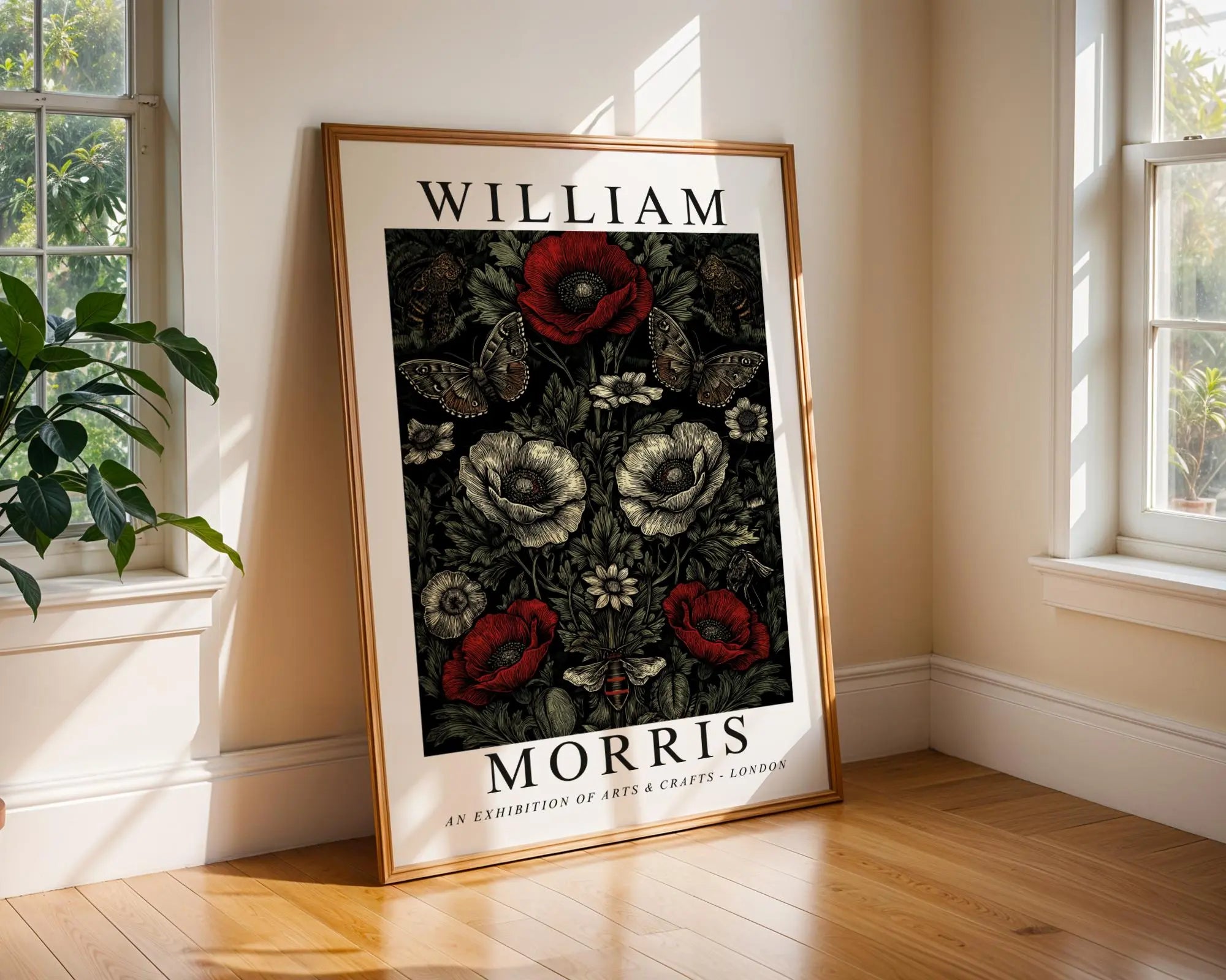 William Morris Print Poppy, Bees and Butterflies, Dark Botanical  Matte Art wall art print, modern home decor, unframed artwork by Nomad & Nest