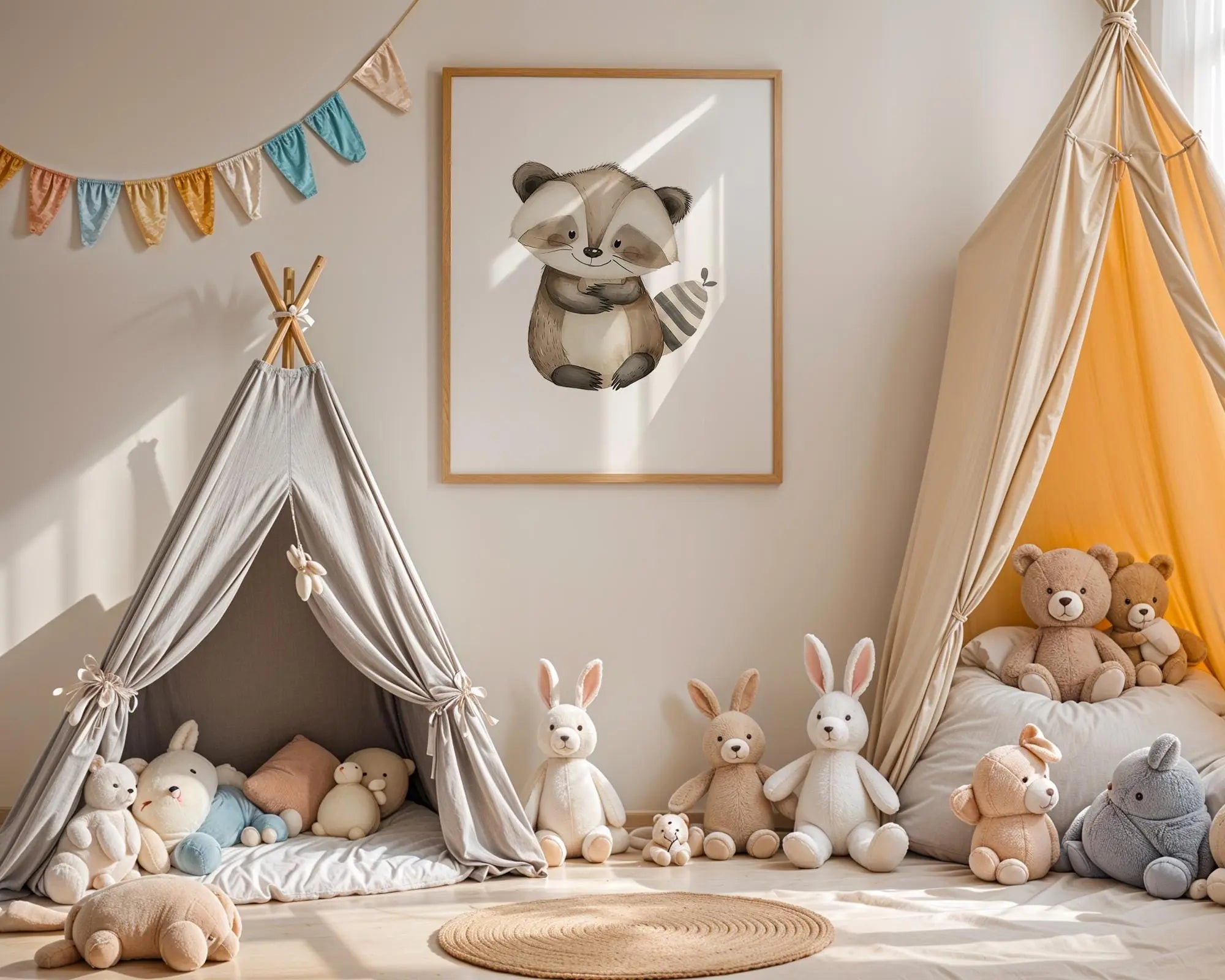 Playroom Ideas | Raccoon Nursery Wall Art | Woodland Animal Baby Illustration wall art print, modern home decor, unframed artwork by Nomad & Nest