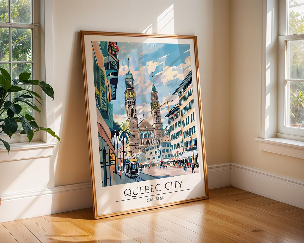 Quebec City Travel Poster | Colourful Canadian Cityscape Art wall art print, modern home decor, unframed artwork by Nomad & Nest
