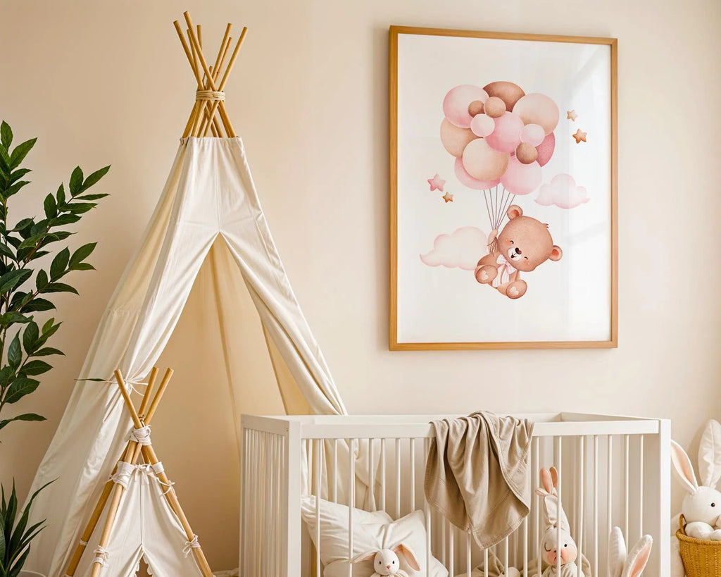 Playroom Ideas | Bear Balloons Nursery Wall Art | Soft Cloud Baby Illustration wall art print, modern home decor, unframed artwork by Nomad & Nest