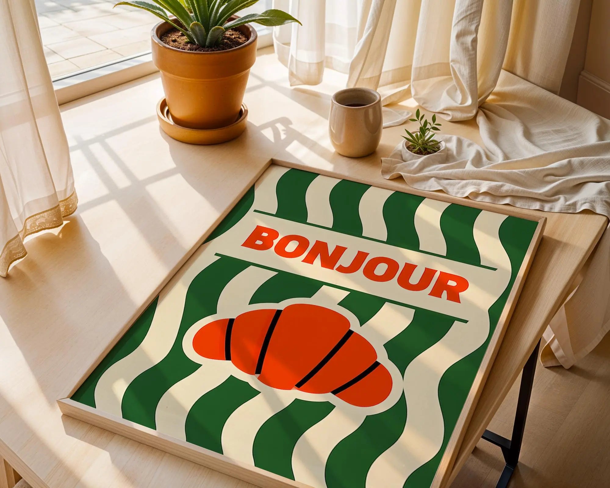 Positive Emotion | Bonjour Croissant | French Café Wall Art | Retro Kitchen Typography Print wall art print, modern home decor, unframed artwork by Nomad & Nest
