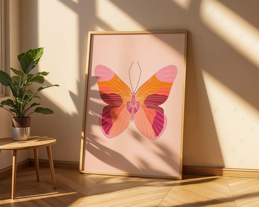 Pink & Orange Butterfly Art Print | Modern Minimalist Illustration wall art print, modern home decor, unframed artwork by Nomad & Nest