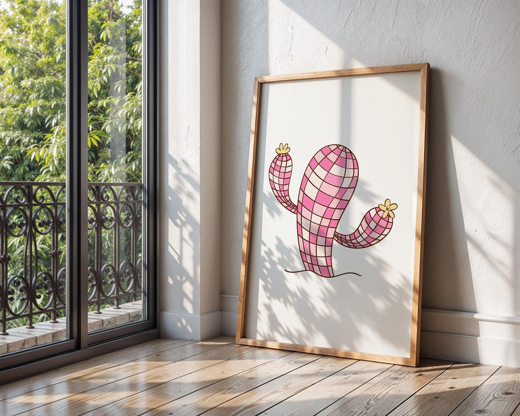 Pink Checkered Cactus Print | Retro Southwestern Wall Art wall art print, modern home decor, unframed artwork by Nomad & Nest