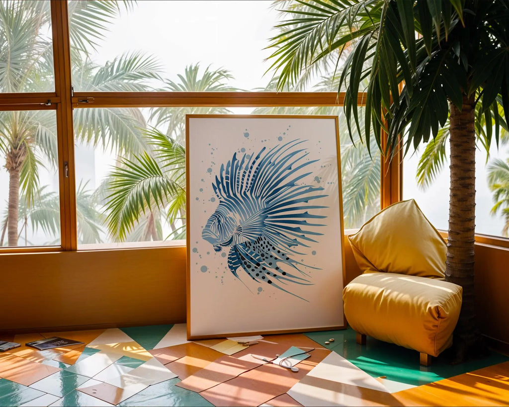 Blue Lionfish Print, Coastal Watercolor Illustration, Beach House Decor wall art print, modern home decor, unframed artwork by Nomad & Nest