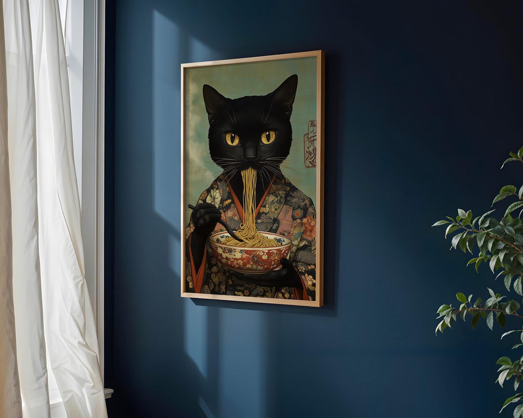 Japanese Poster | Ramen Cat Art Print – Funny Kimono  Foodie wall art print, modern home decor, unframed artwork by Nomad & Nest