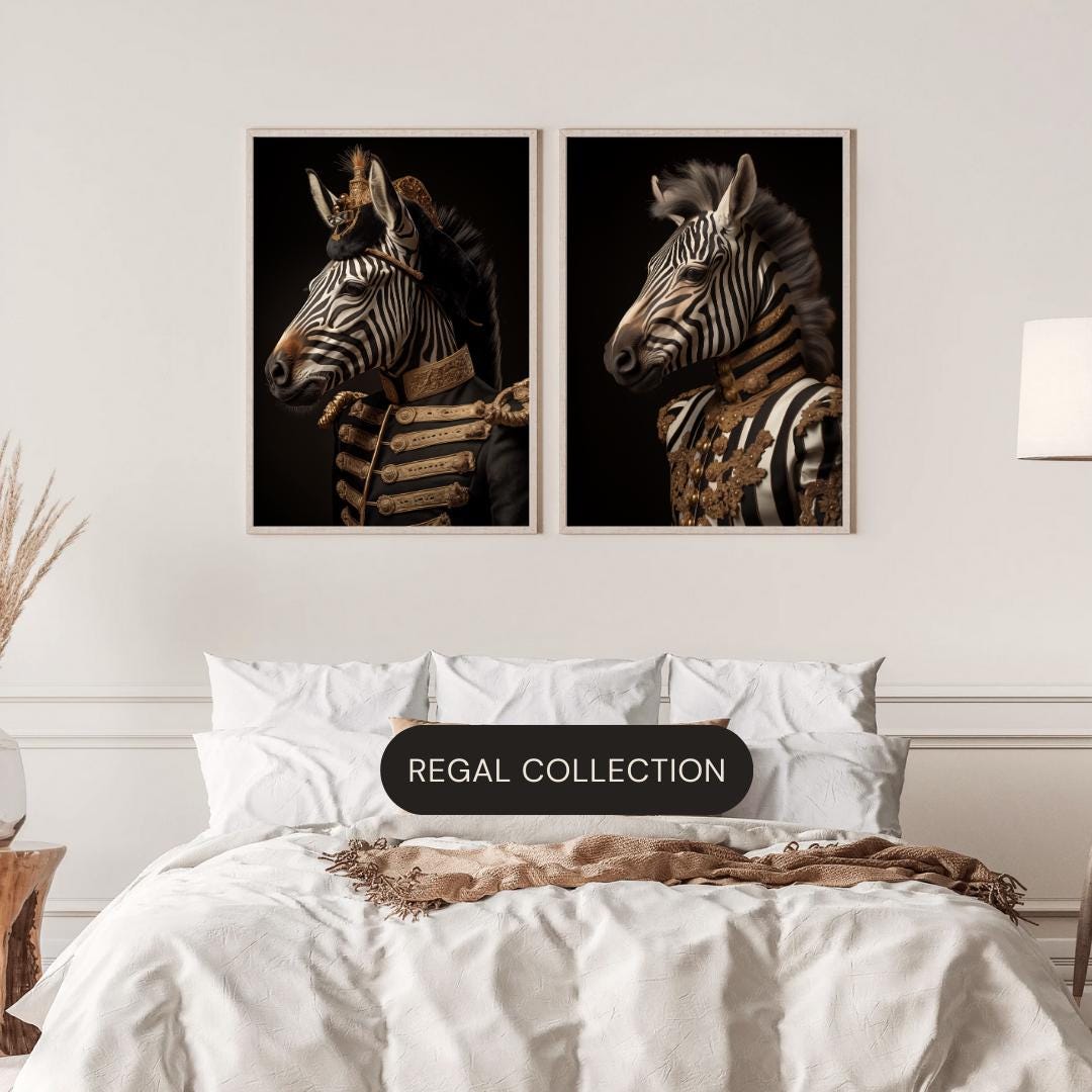 Regal Zebra Art Print | Military Uniform Animal Portrait wall art print, modern home decor, unframed artwork by Nomad & Nest