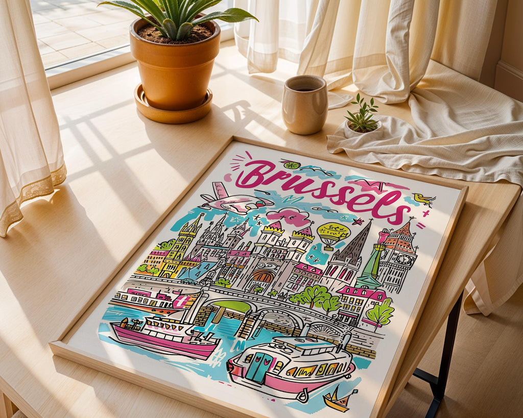 Brussels Travel Poster | Colorful Belgium City Art Print wall art print, modern home decor, unframed artwork by Nomad & Nest