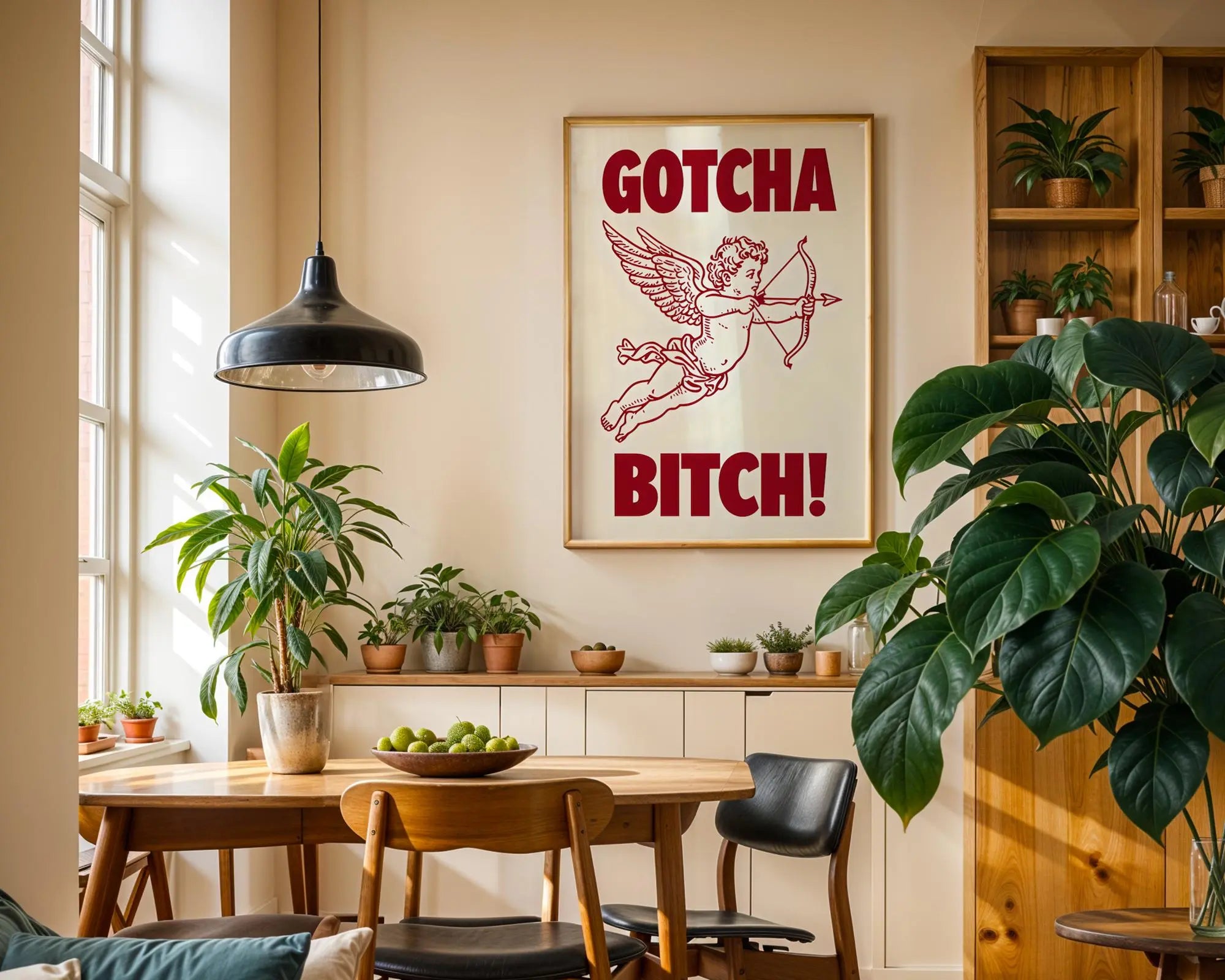 Positive Emotion | Gotcha Bitch Cupid Wall Art | Bold Vintage Illustration | Cheeky Statement Poster wall art print, modern home decor, unframed artwork by Nomad & Nest
