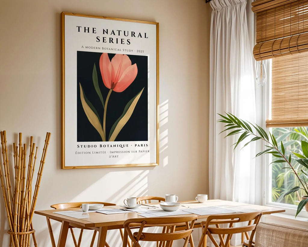 Coral Tulip Art Print • Bold Modern Floral on Black wall art print, modern home decor, unframed artwork by Nomad & Nest