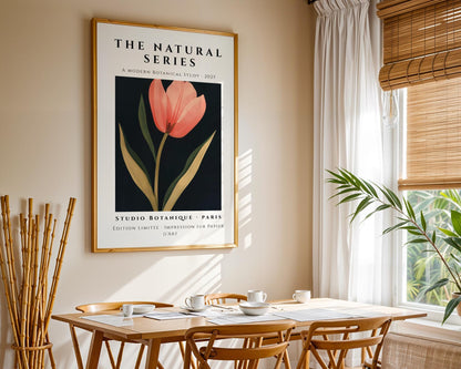 Coral Tulip Art Print • Bold Modern Floral on Black wall art print, modern home decor, unframed artwork by Nomad & Nest