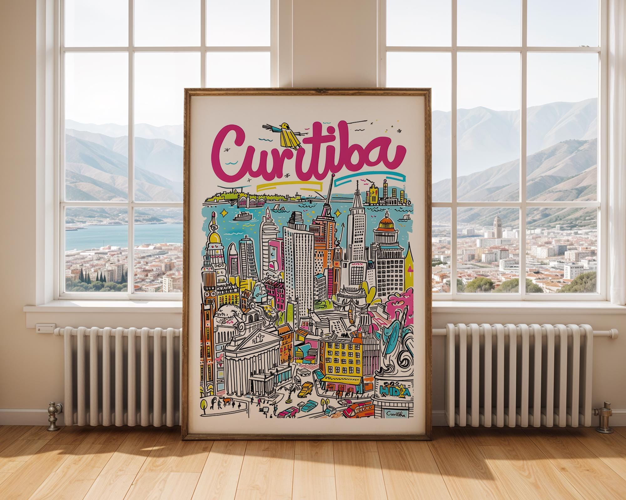 Curitiba Brazil Travel Poster | Colorful Cityscape Wall Art wall art print, modern home decor, unframed artwork by Nomad & Nest