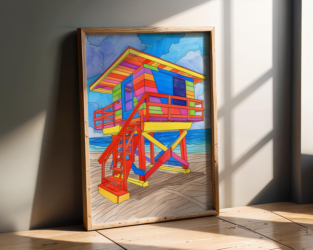 Modern Pop Art | Miami Beach Lifeguard Stand Print | Colorful  Coastal Decor wall art print, modern home decor, unframed artwork by Nomad & Nest