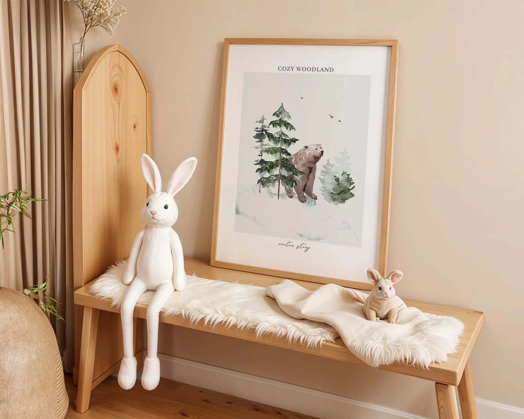 Playroom Ideas | Woodland Bear Nursery Wall Art | Winter Forest Animal Illustration wall art print, modern home decor, unframed artwork by Nomad & Nest