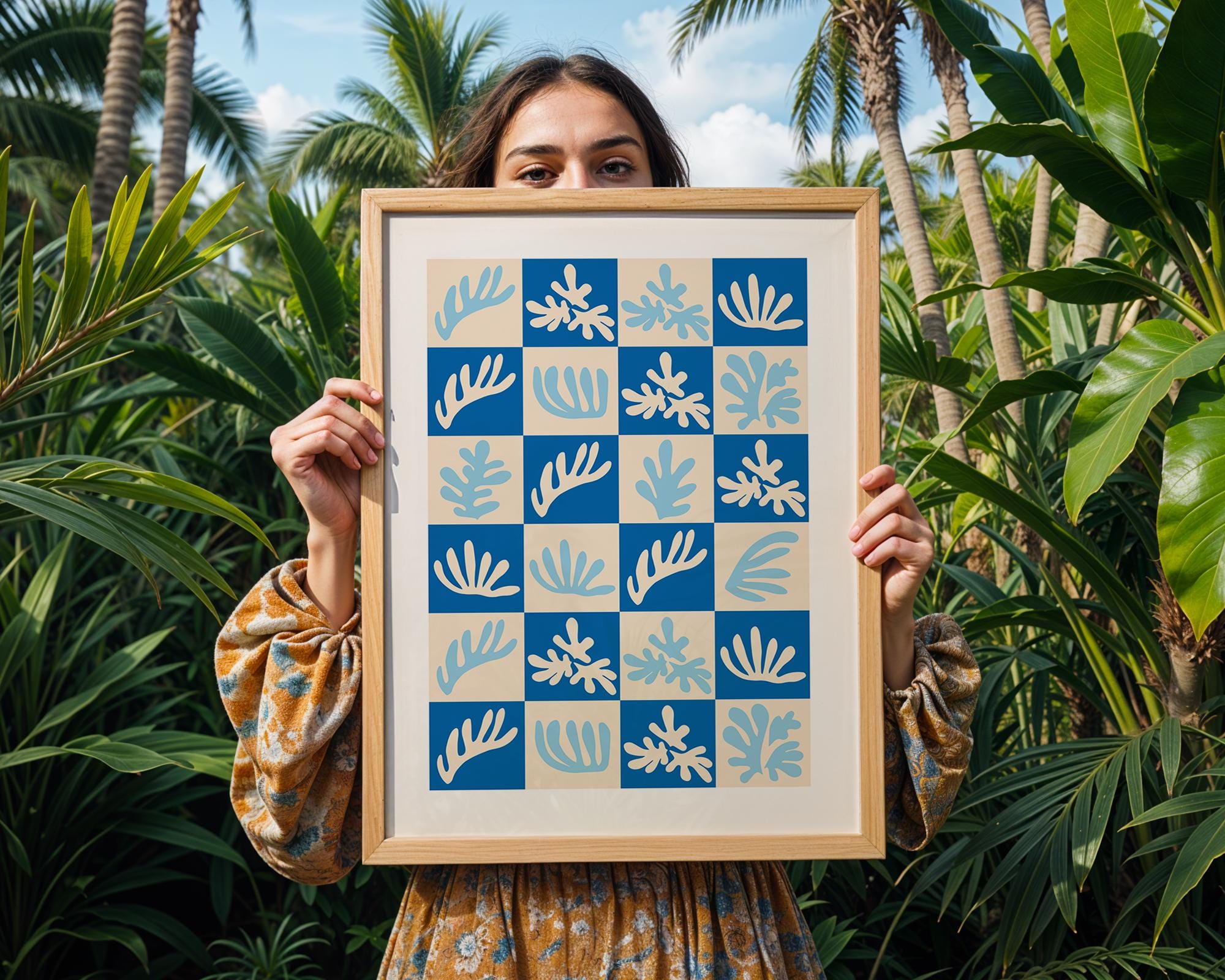 Matisse Style Blue Leaf Print | Coastal Modern Art Poster wall art print, modern home decor, unframed artwork by Nomad & Nest